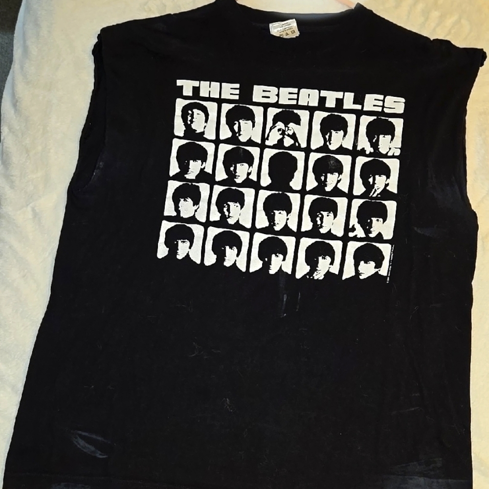 A HARD DAYS NIGHT. Black Sleeveless Tee Shirt. All Songs on the back.